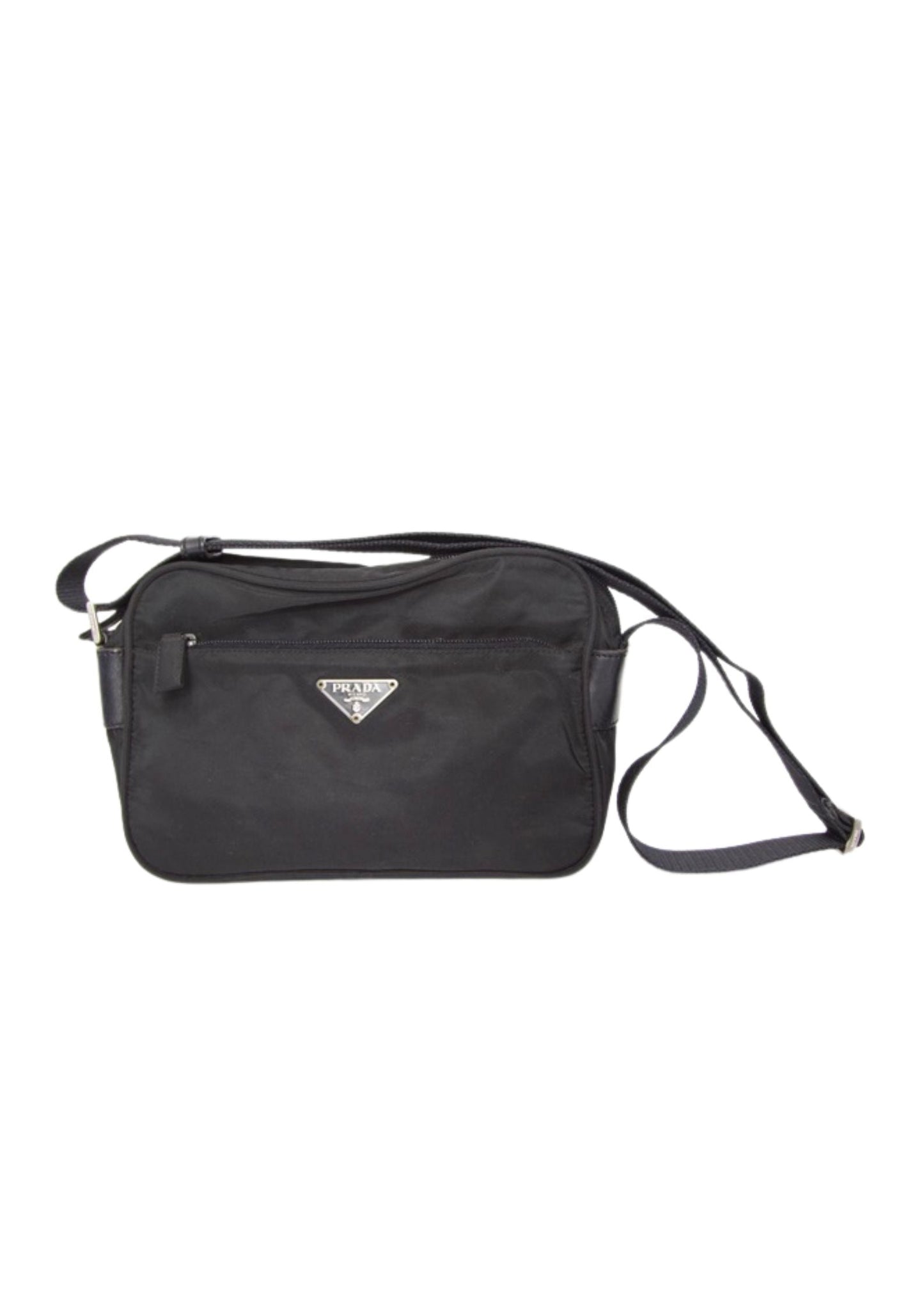 Prada Black Logo Plaque Nylon Mini Crossbody Bag