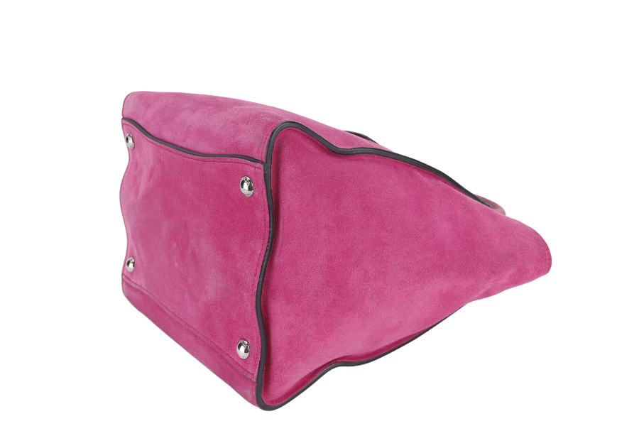PRADA 2WAYS BAG (BN2625) MEDIUM PINK SUEDE SILVER HARDWARE WITH DUST COVER AND STRAP