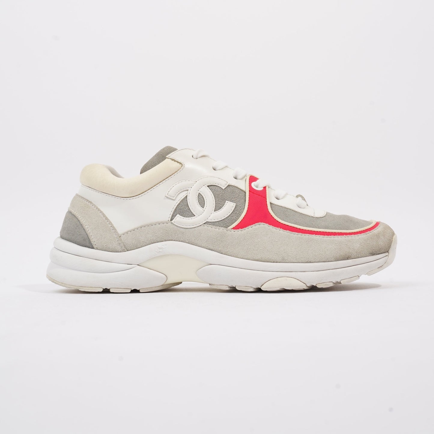 Chanel CC Logo Sneaker Grey White Red Suede EU 37.5 UK 4.5