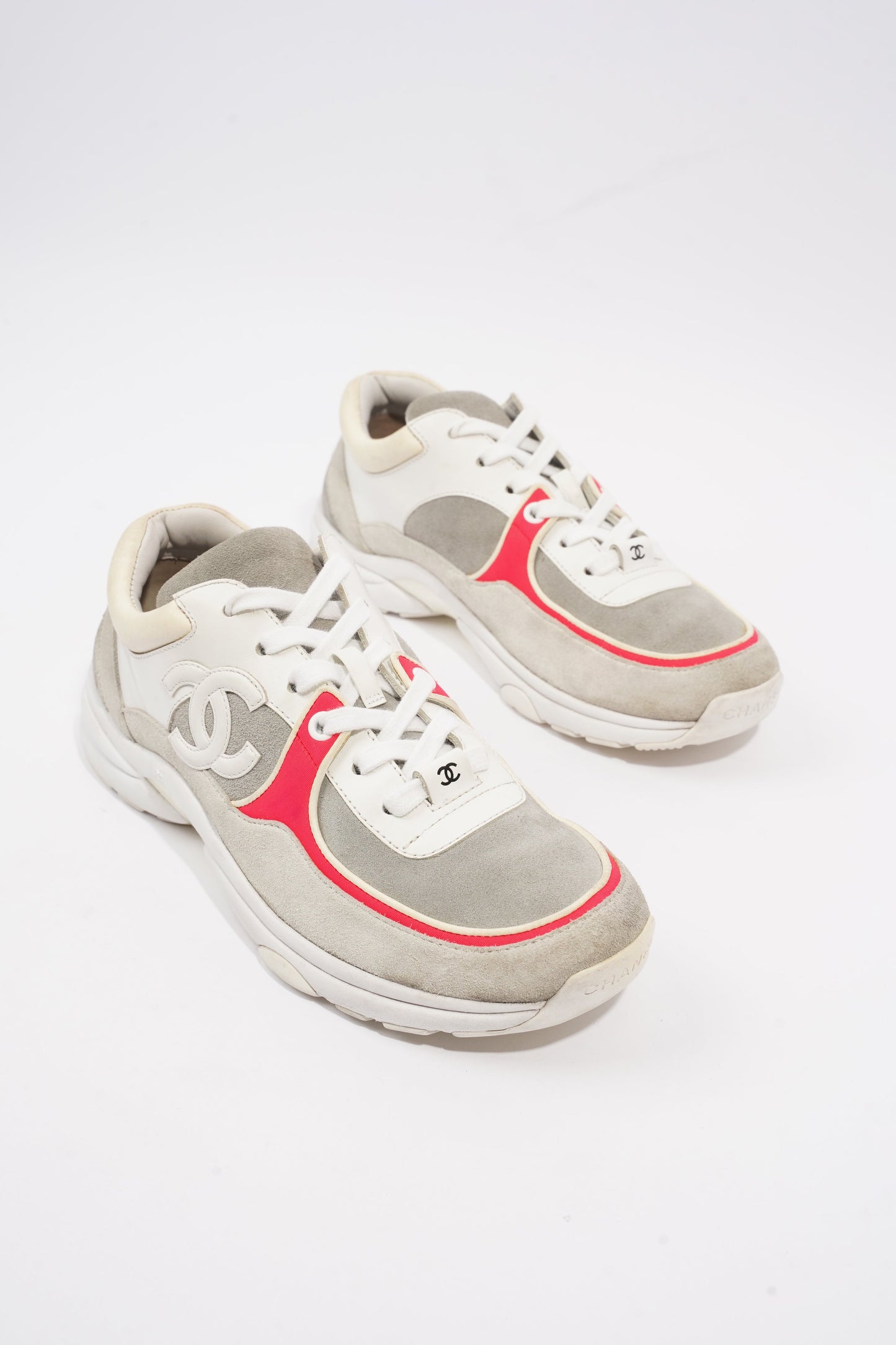 Chanel CC Logo Sneaker Grey White Red Suede EU 37.5 UK 4.5