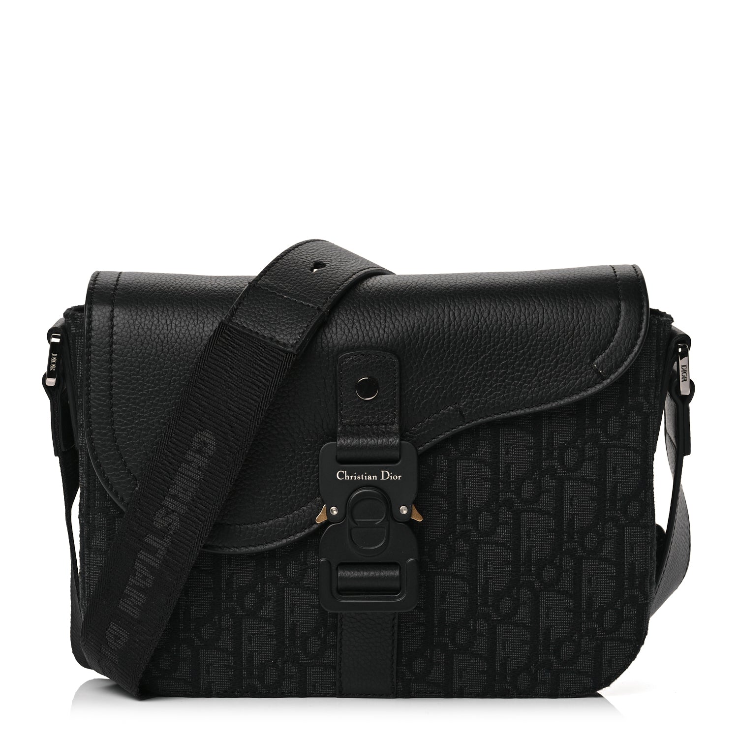 Christian Dior Oblique Jacquard Grained Calfskin Small Saddle Messenger Bag Black Oblique Monogram
