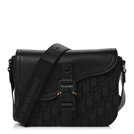 Christian Dior Oblique Jacquard Grained Calfskin Small Saddle Messenger Bag Black Oblique Monogram