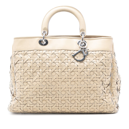 Beige Dior Woven Lambskin Lady Dior Avenue Tote Satchel