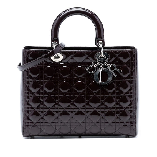 Purple Dior Large Patent Cannage Lady Dior Satchel
