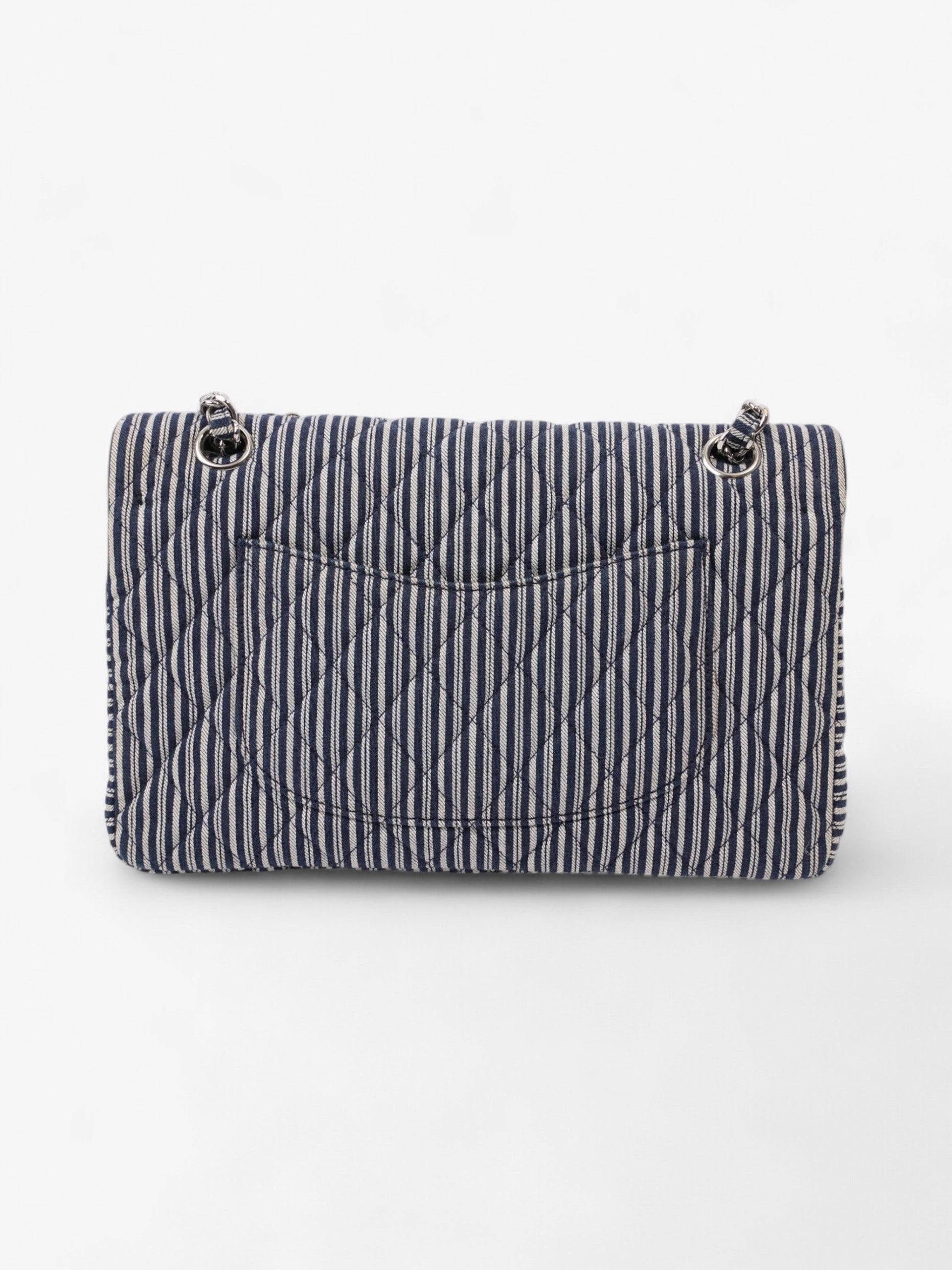 Chanel Classic Double Flap Navy Blue / White Cotton Medium