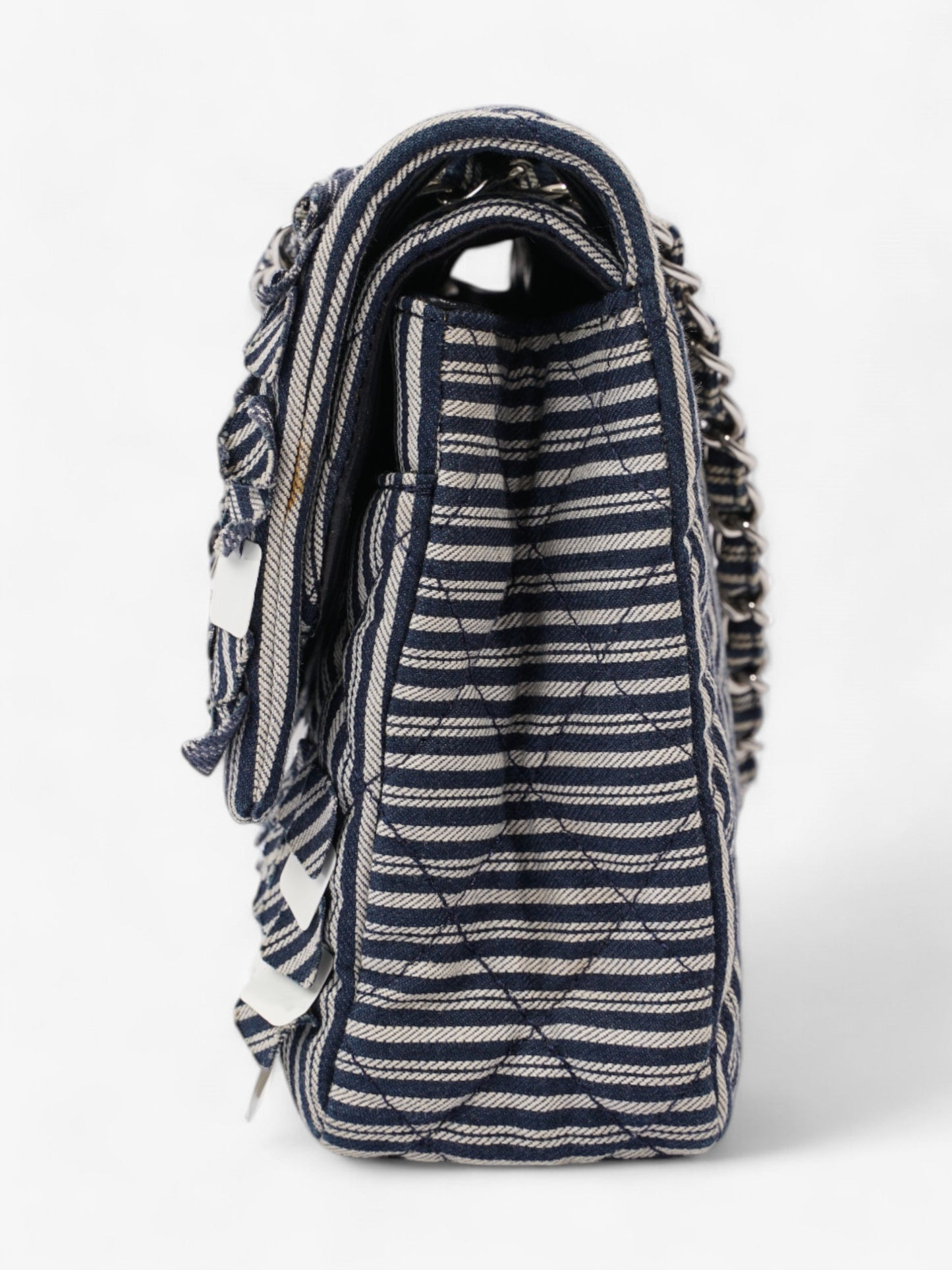 Chanel Classic Double Flap Navy Blue / White Cotton Medium