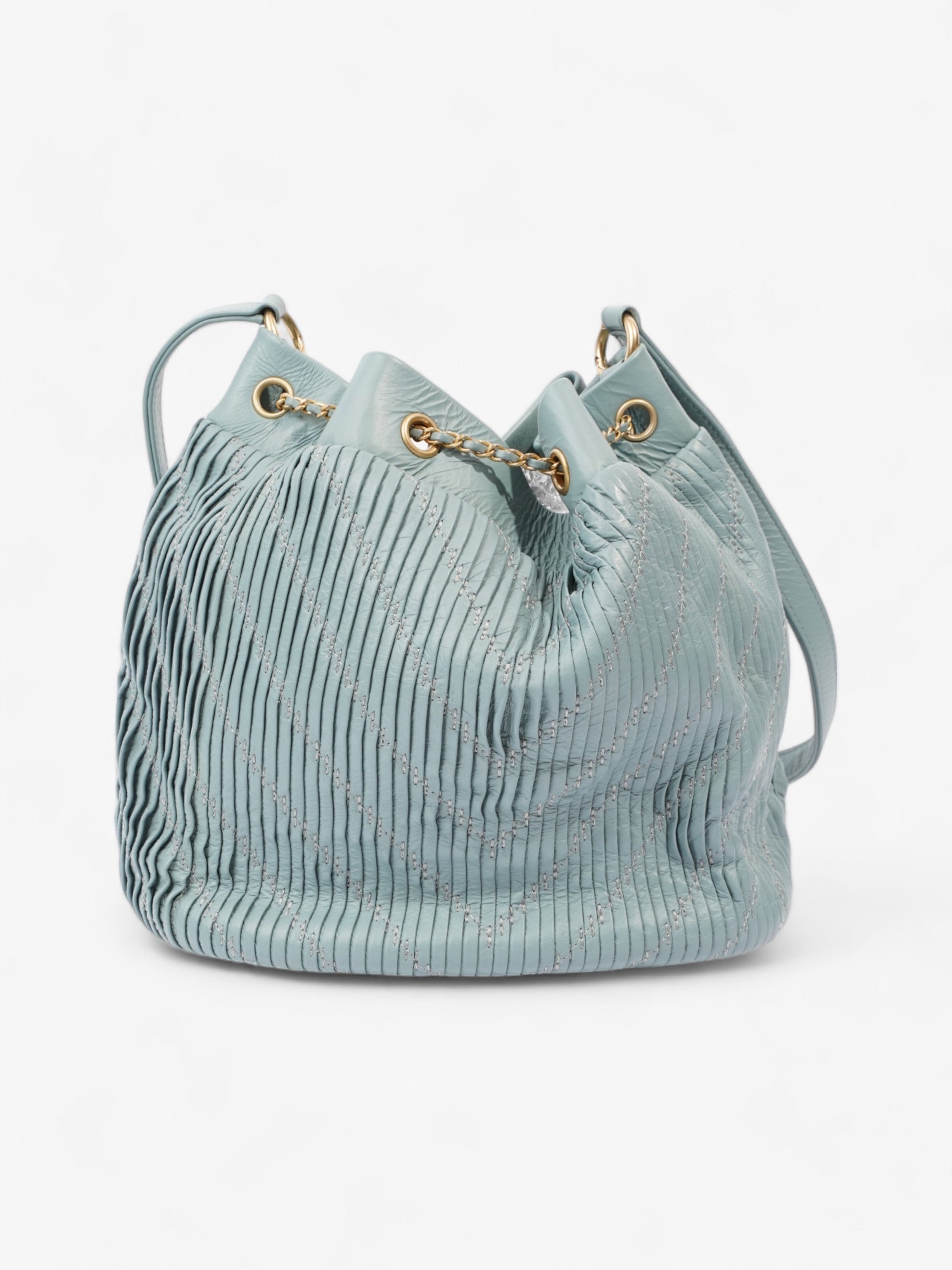 Chanel Pleated Drawstring Light Blue Leather