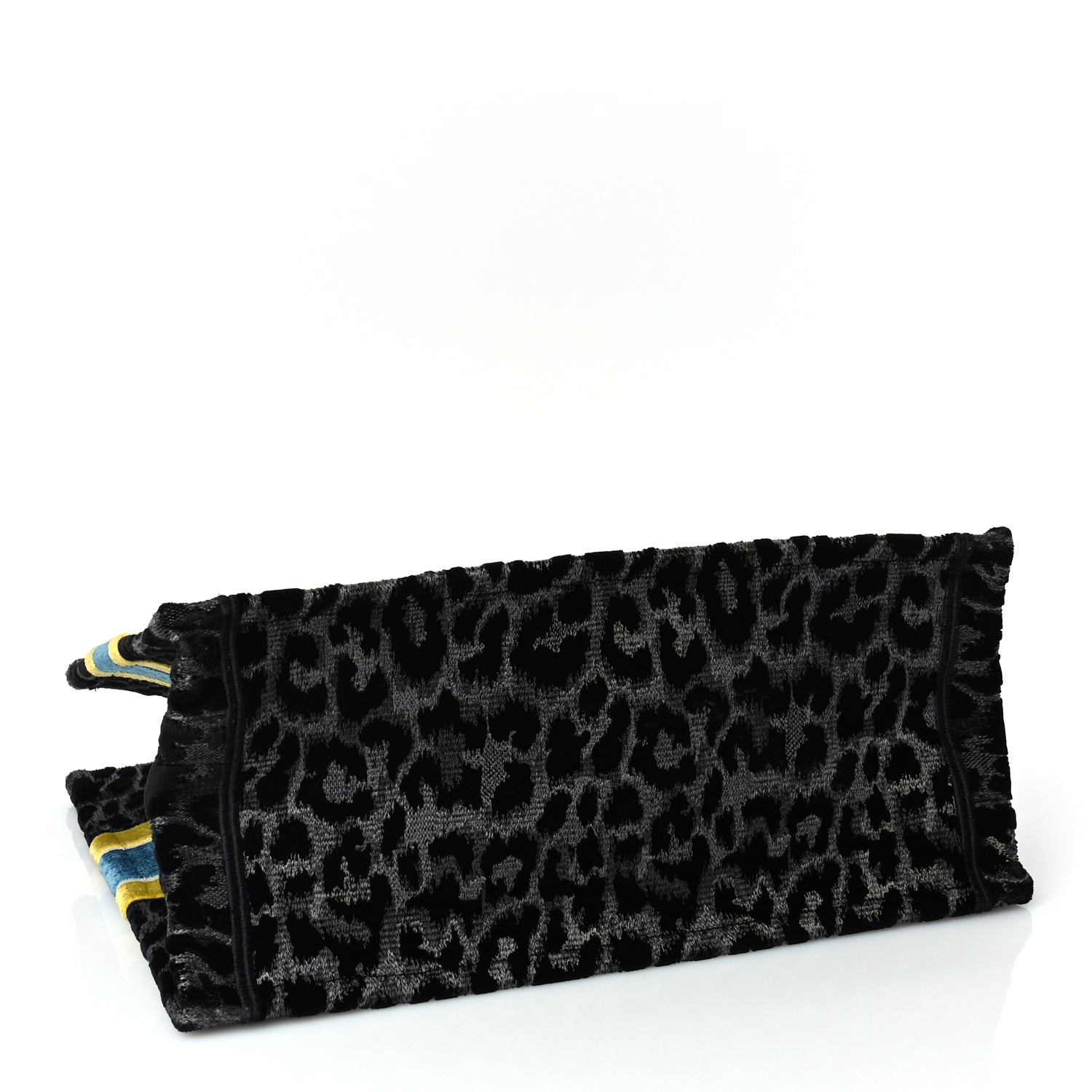 Christian Dior Velvet Mizza Embroidered Medium Leopard Book Tote Black Yellow Blue