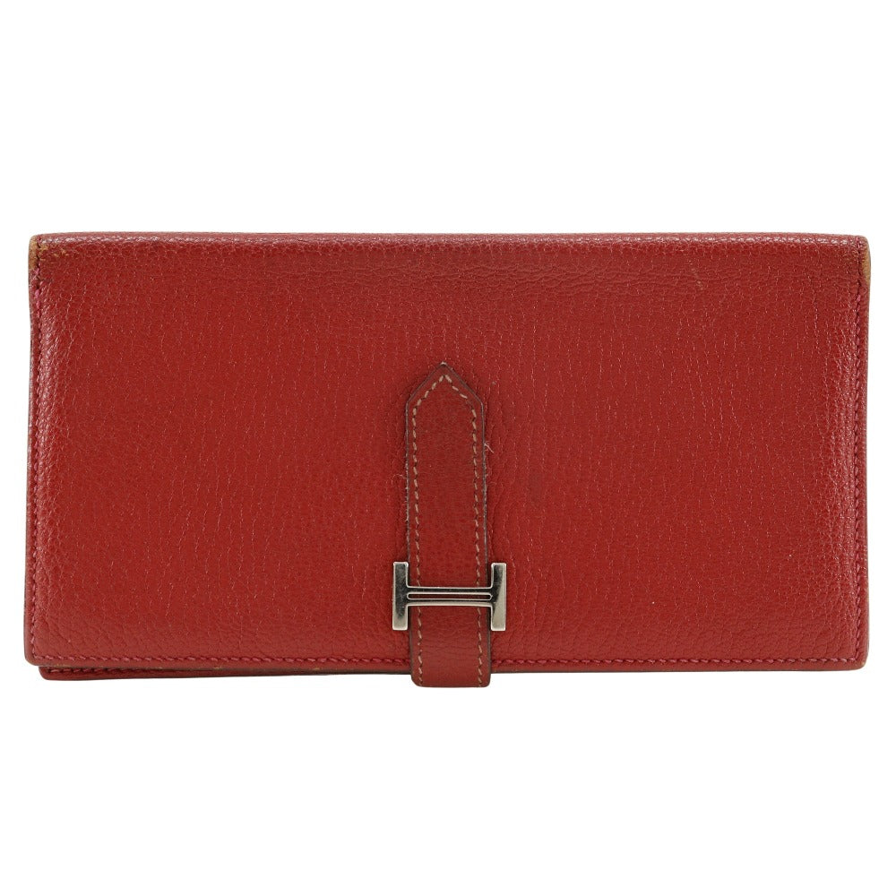 HERMES Bifold Wallet leather Red Beansufla