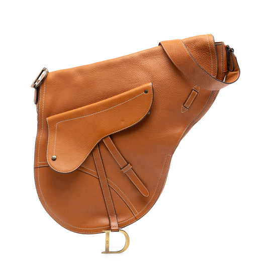 Brown Dior Leather Baudrier Saddle Bag
