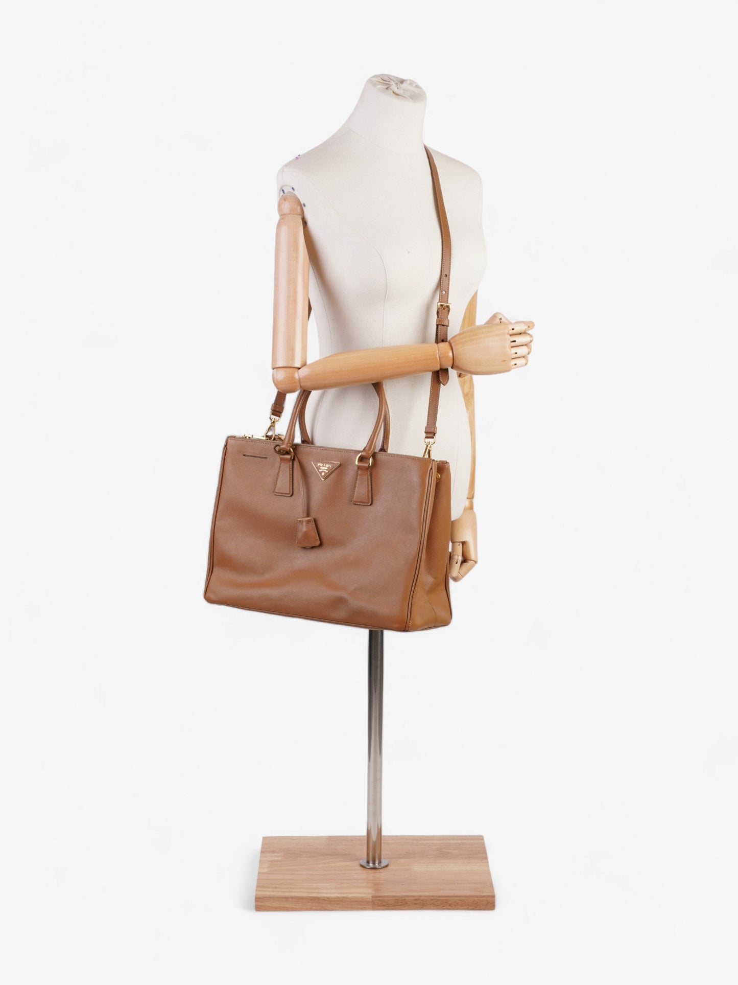 Prada Galleria Double Zip Caramel Brown Saffiano Leather