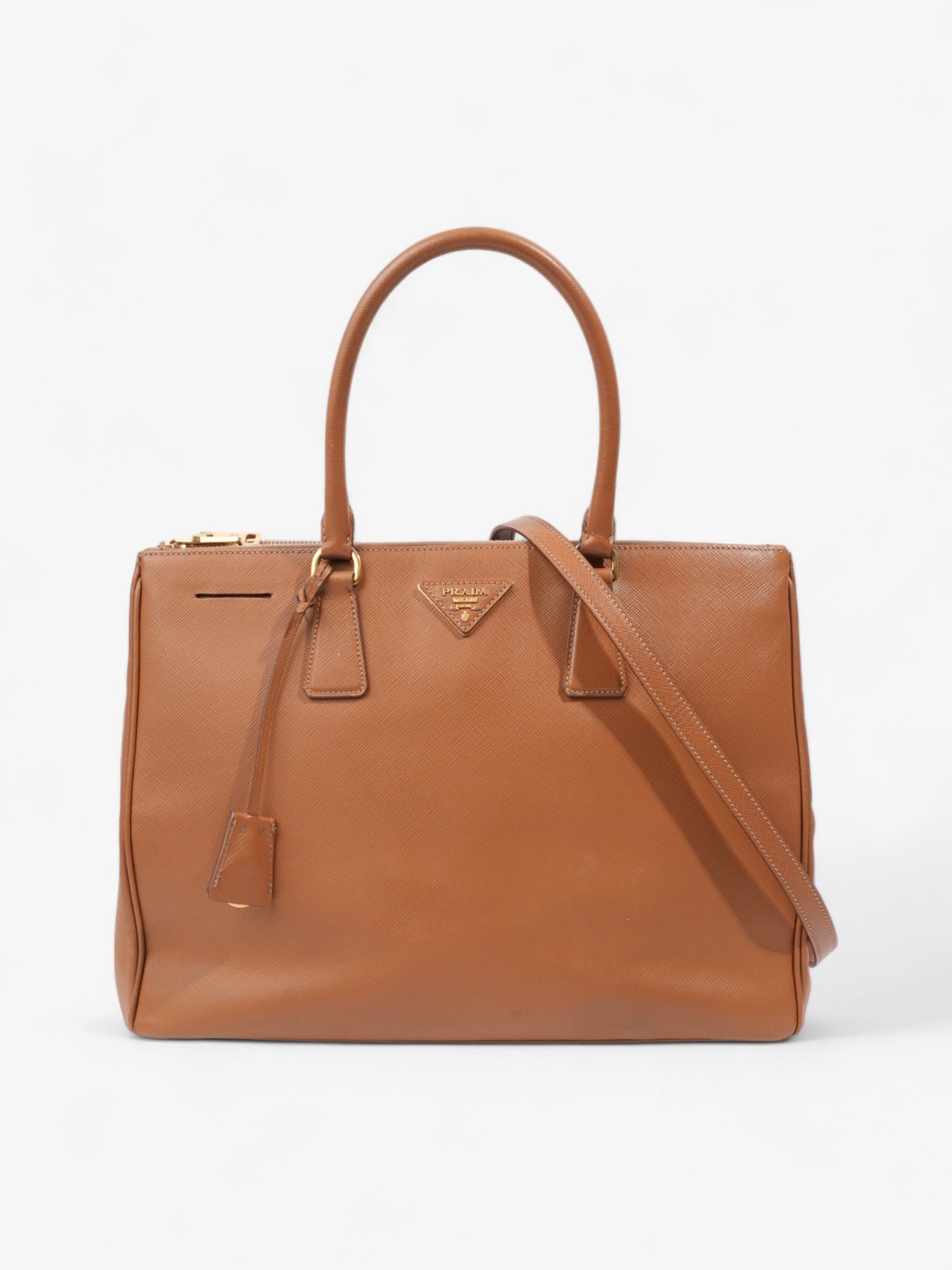Prada Galleria Double Zip Caramel Brown Saffiano Leather