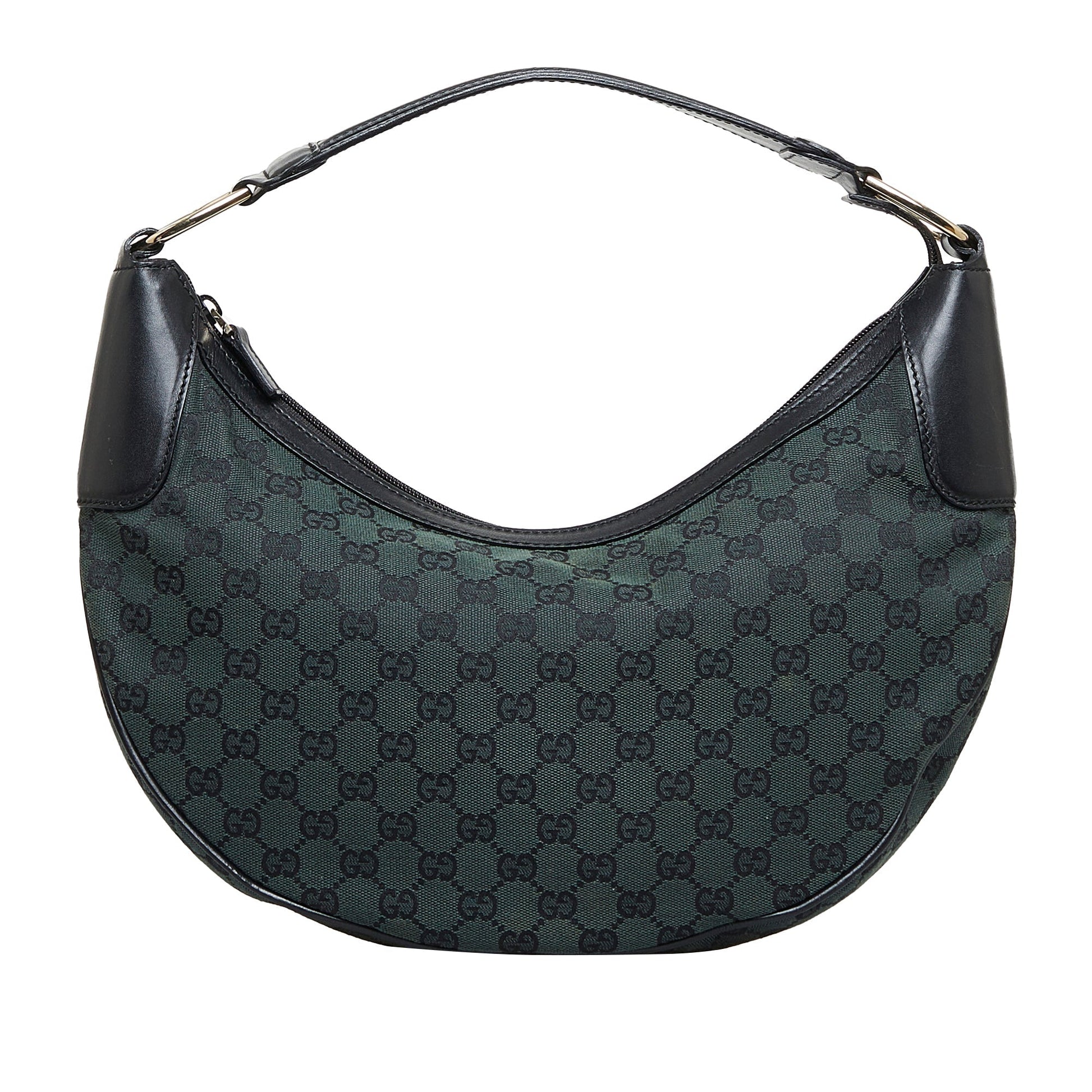 Gucci Green Leather Canvas Shoulder Bag