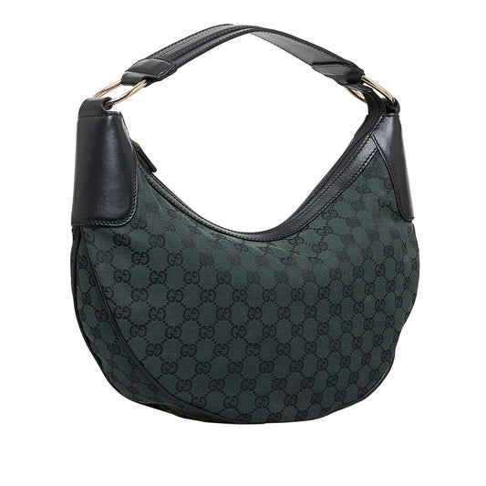 Gucci Green Leather Canvas Shoulder Bag