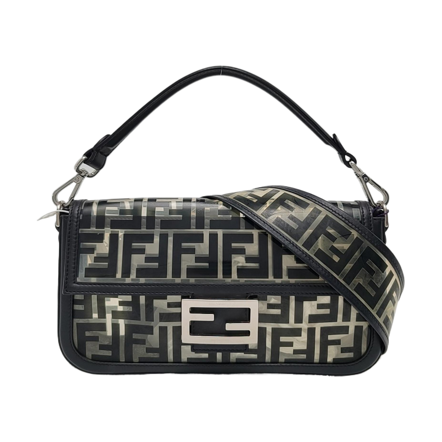 Fendi Baguette Medium Transparent PVC Black Zucca Crossbody Bag