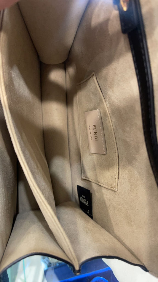 FENDI Kan U Small Embossed Leather Crossbody Bag Brown