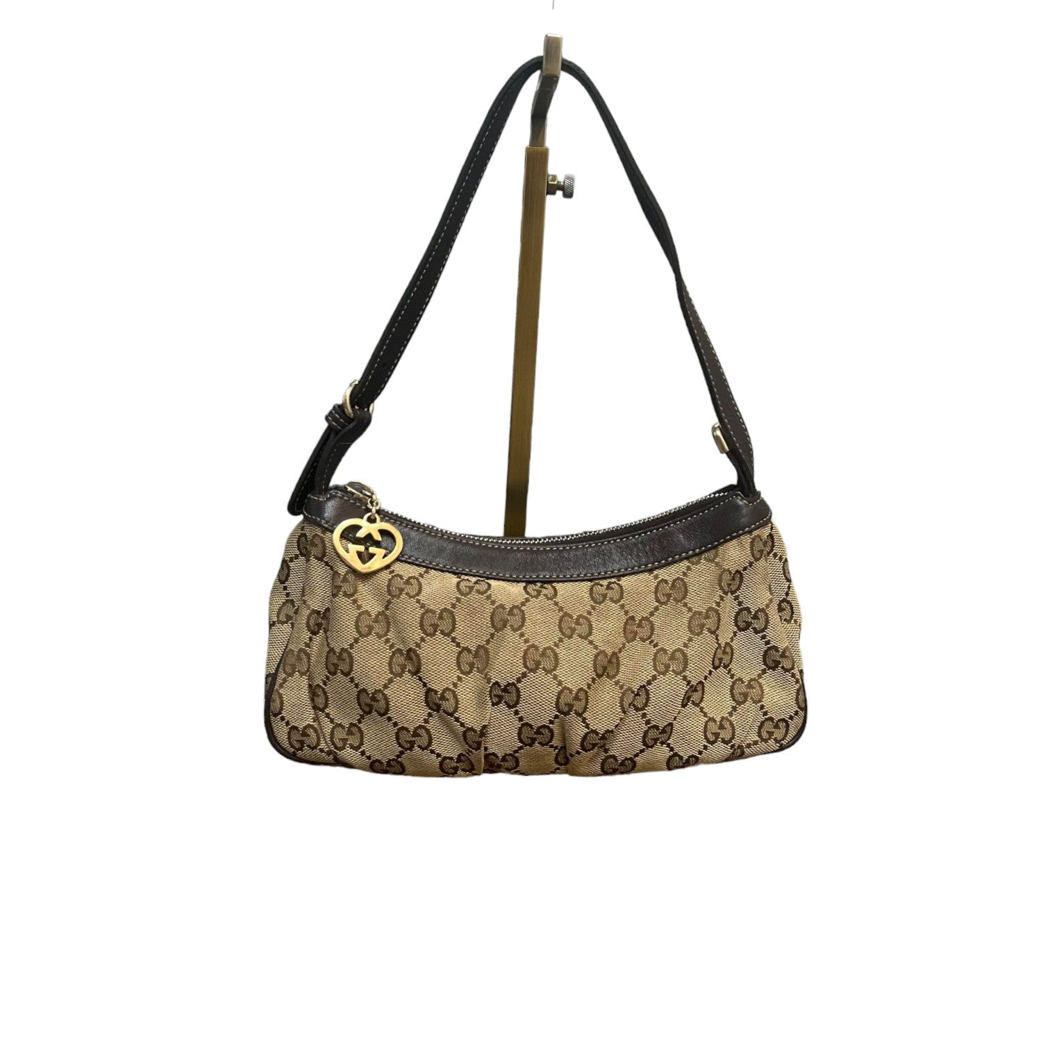 Gucci Monogram Pochette Leather Canvas Shoulder Bag