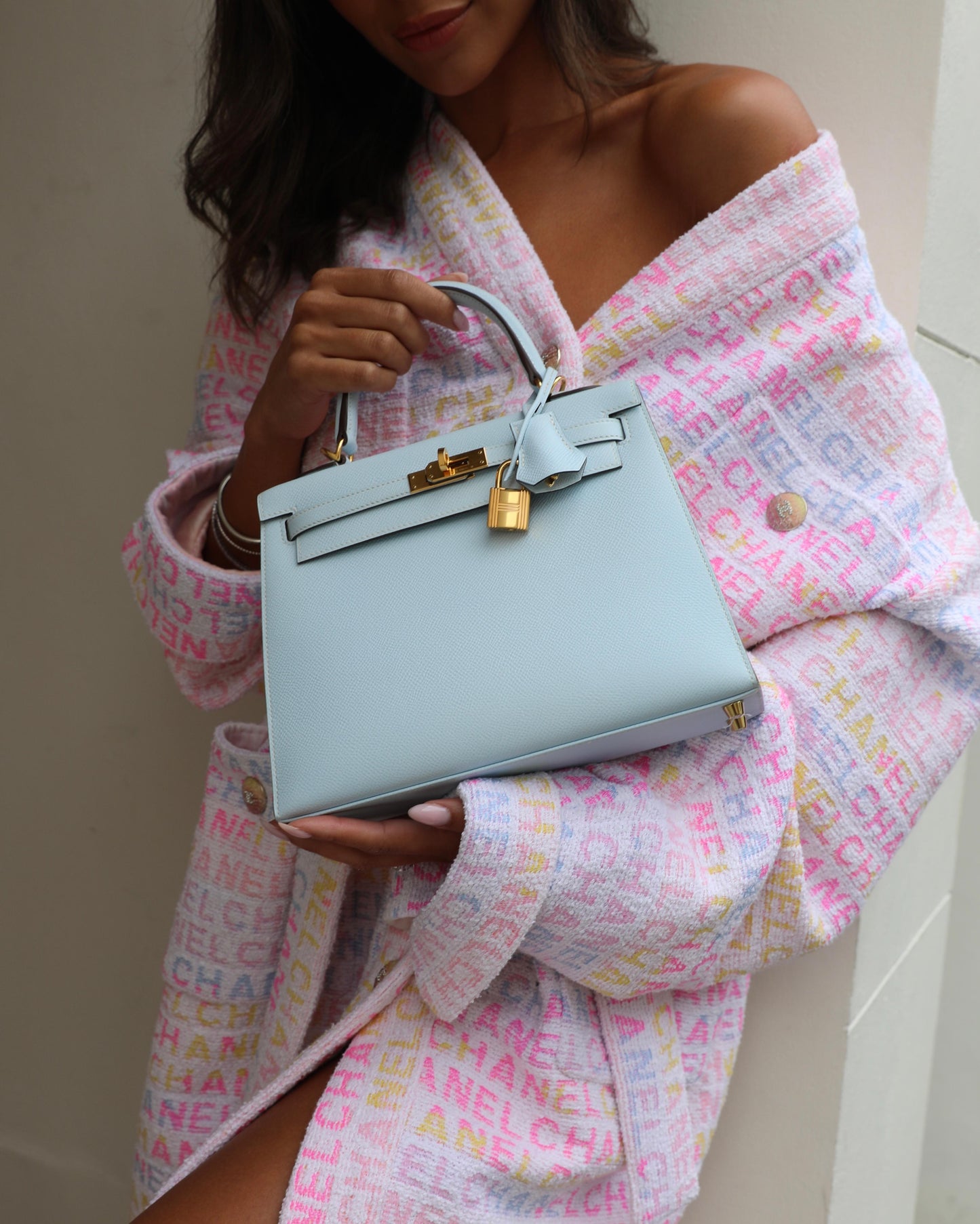 Hermes Kelly 25 Sellier Bag in Bleu Brume Epsom Leather with Gold Hardware