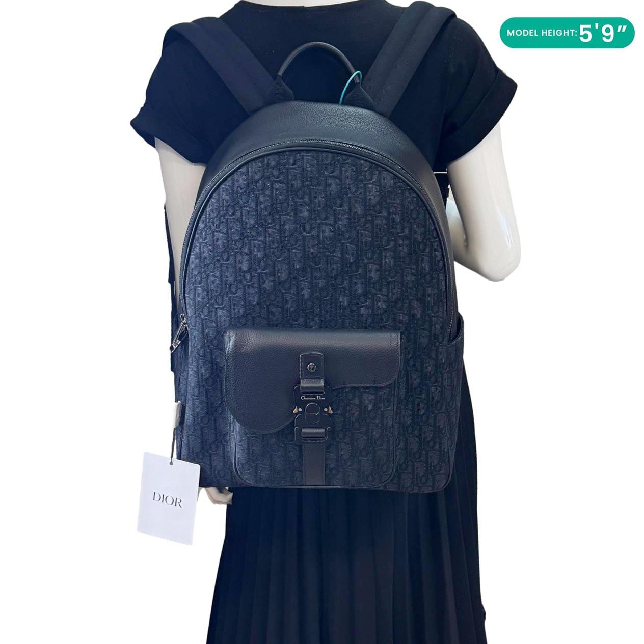 CHRISTIAN DIOR Saddle Oblique Jacquard Canvas Zip Backpack Black