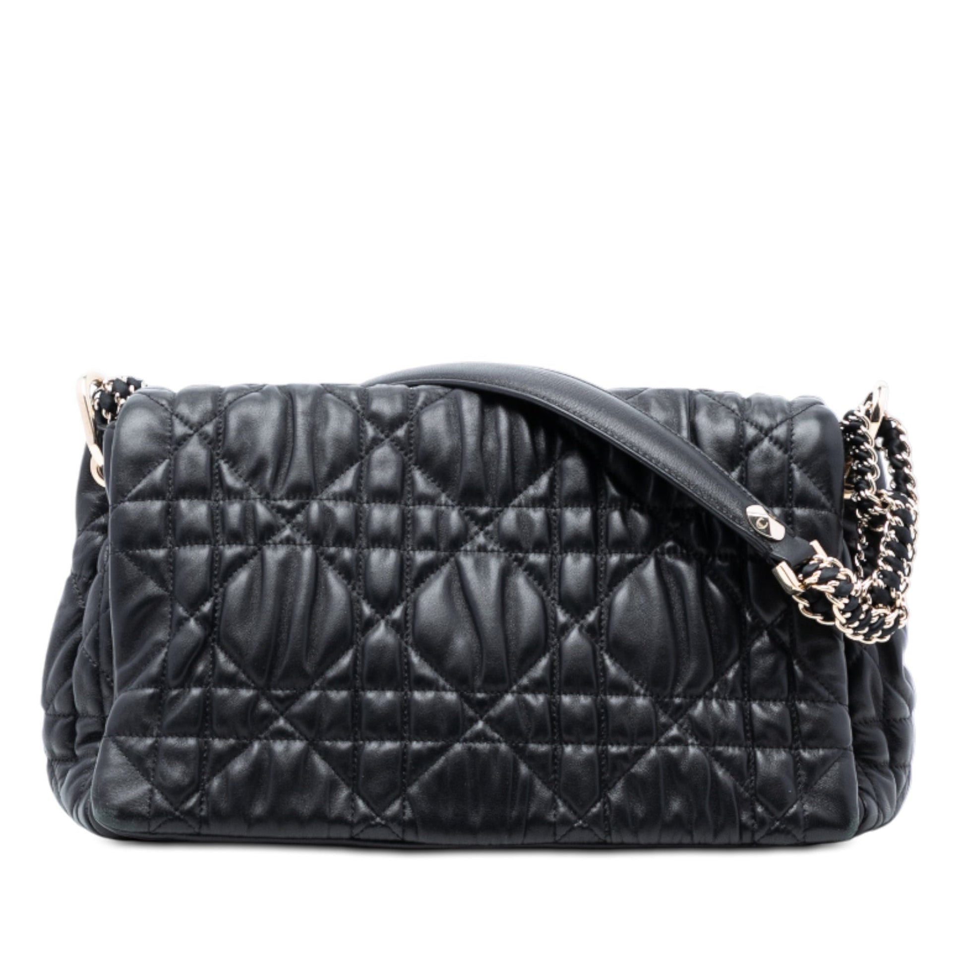 Black Dior Medium Lambskin Cannage Gaufre Delices Flap Shoulder Bag