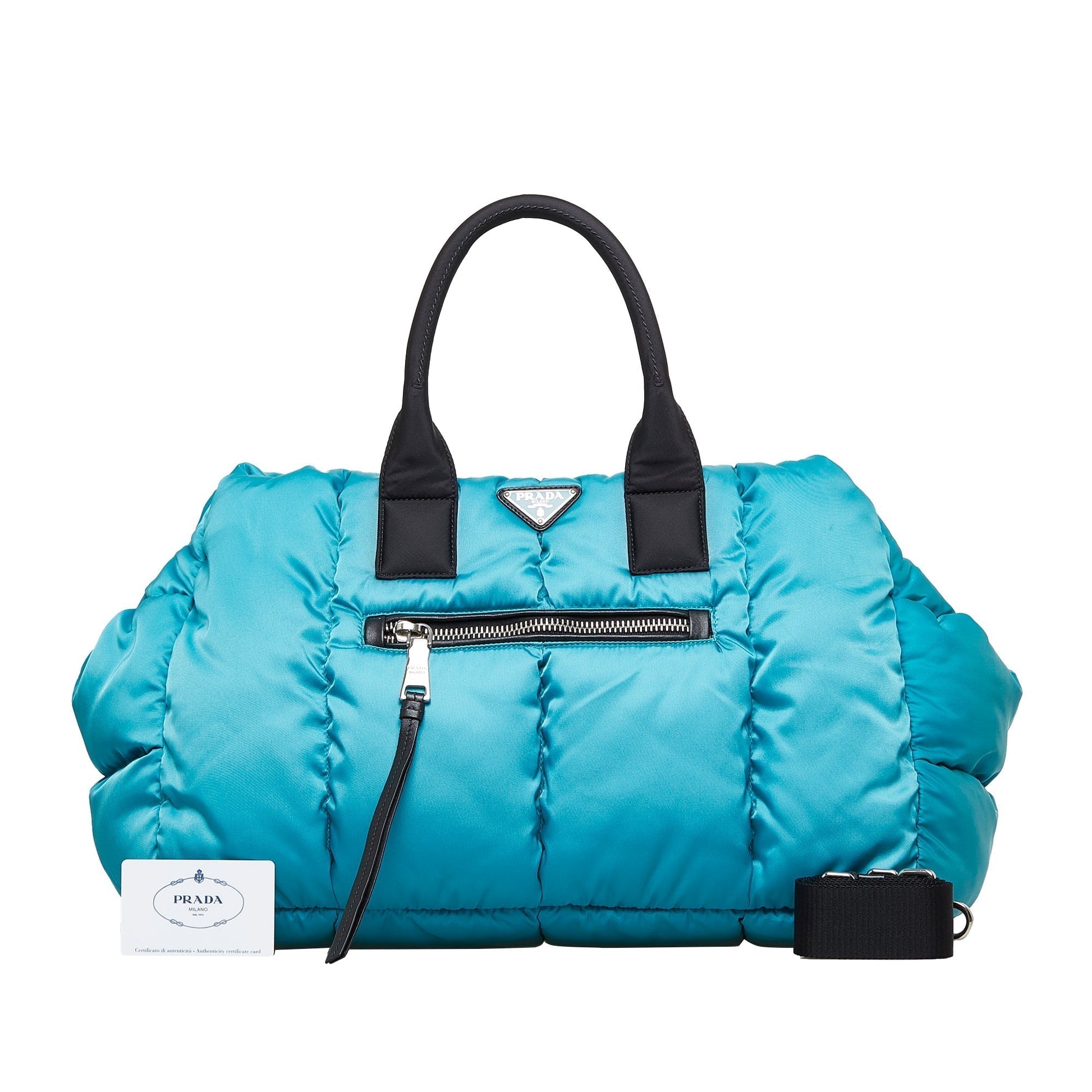 Prada Tessuto Bomber Blue Nylon Luxury Handbag