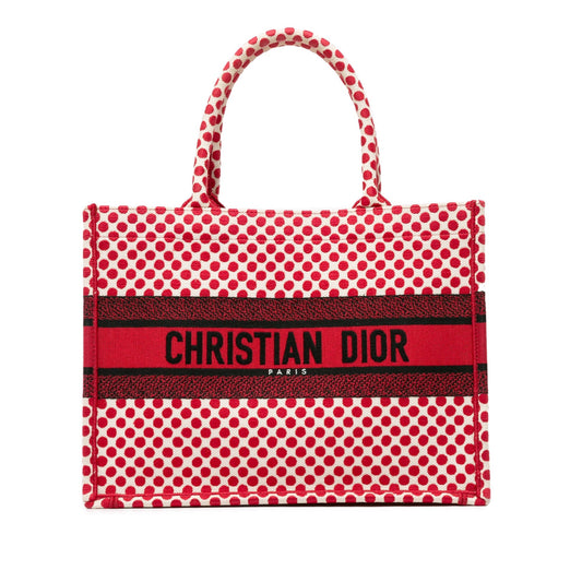 Red Dior DiorAmour Medium Embroidered Canvas Dots Book Tote