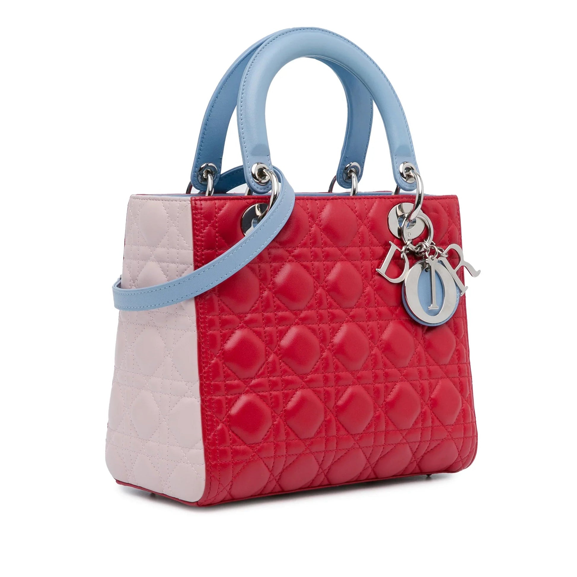 Red Dior Medium Tricolor Lambskin Cannage Lady Dior Satchel