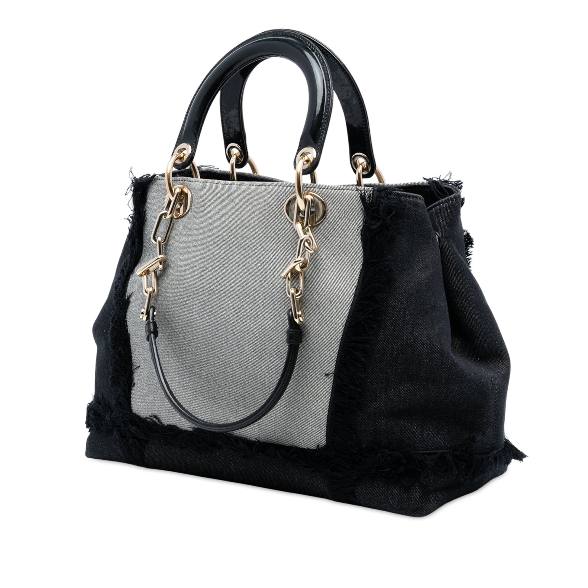 Black Dior Denim Patch D Light Satchel