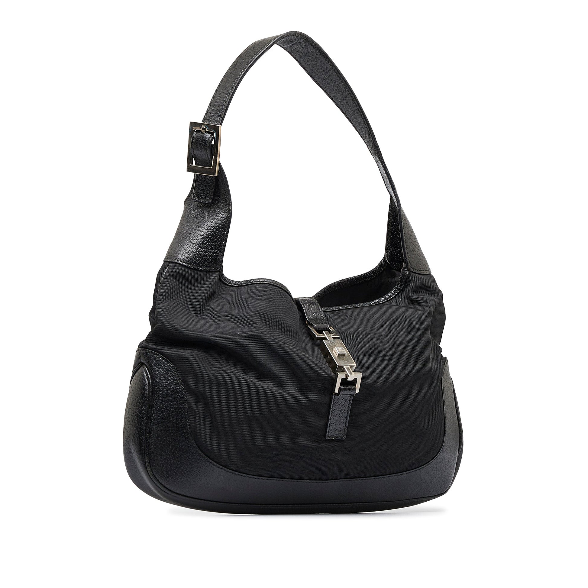 Gucci Jackie Black Leather Canvas Shoulder Bag Style 1