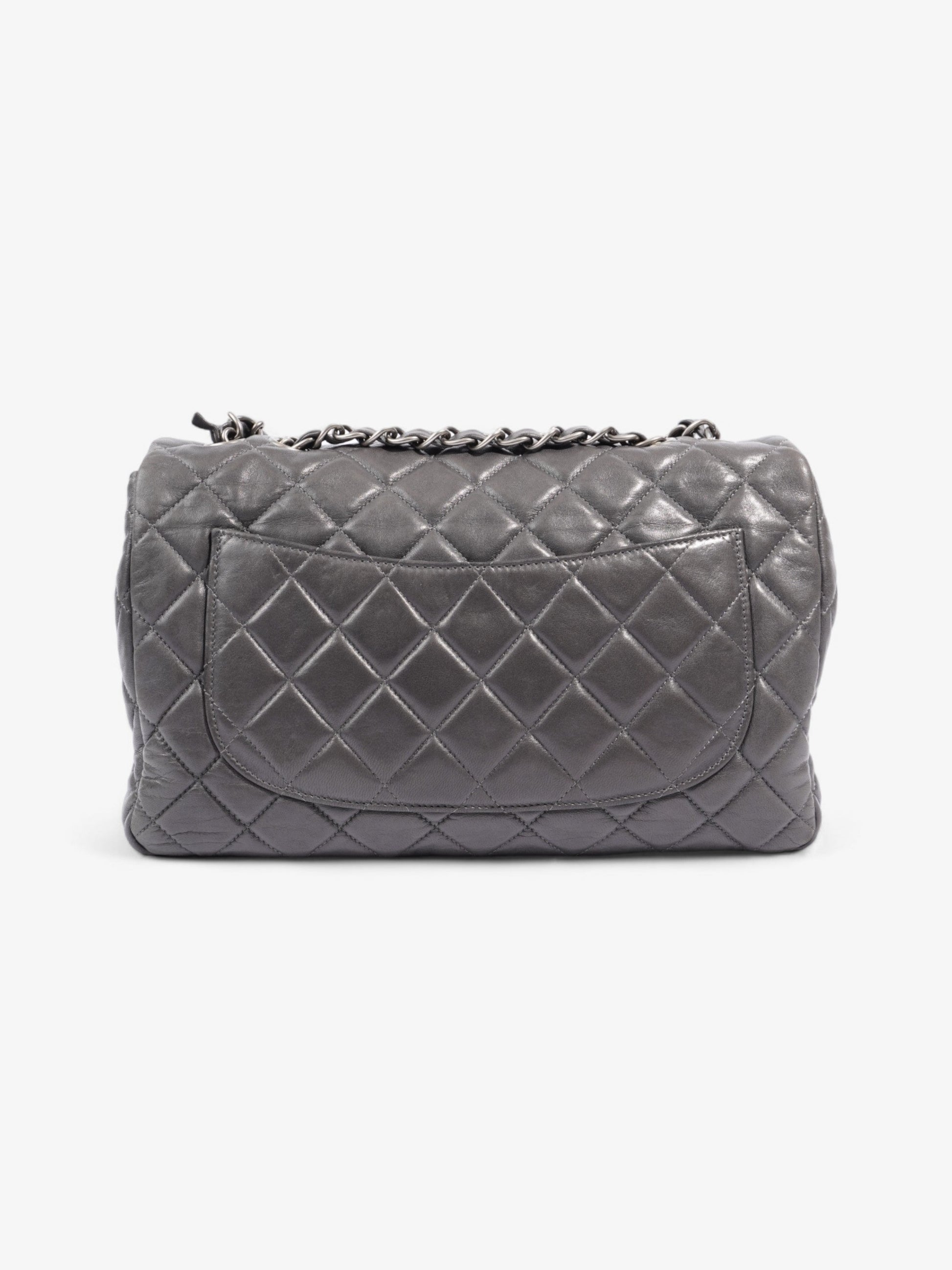 Chanel Classic Single Flap Grey Lambskin Leather Jumbo