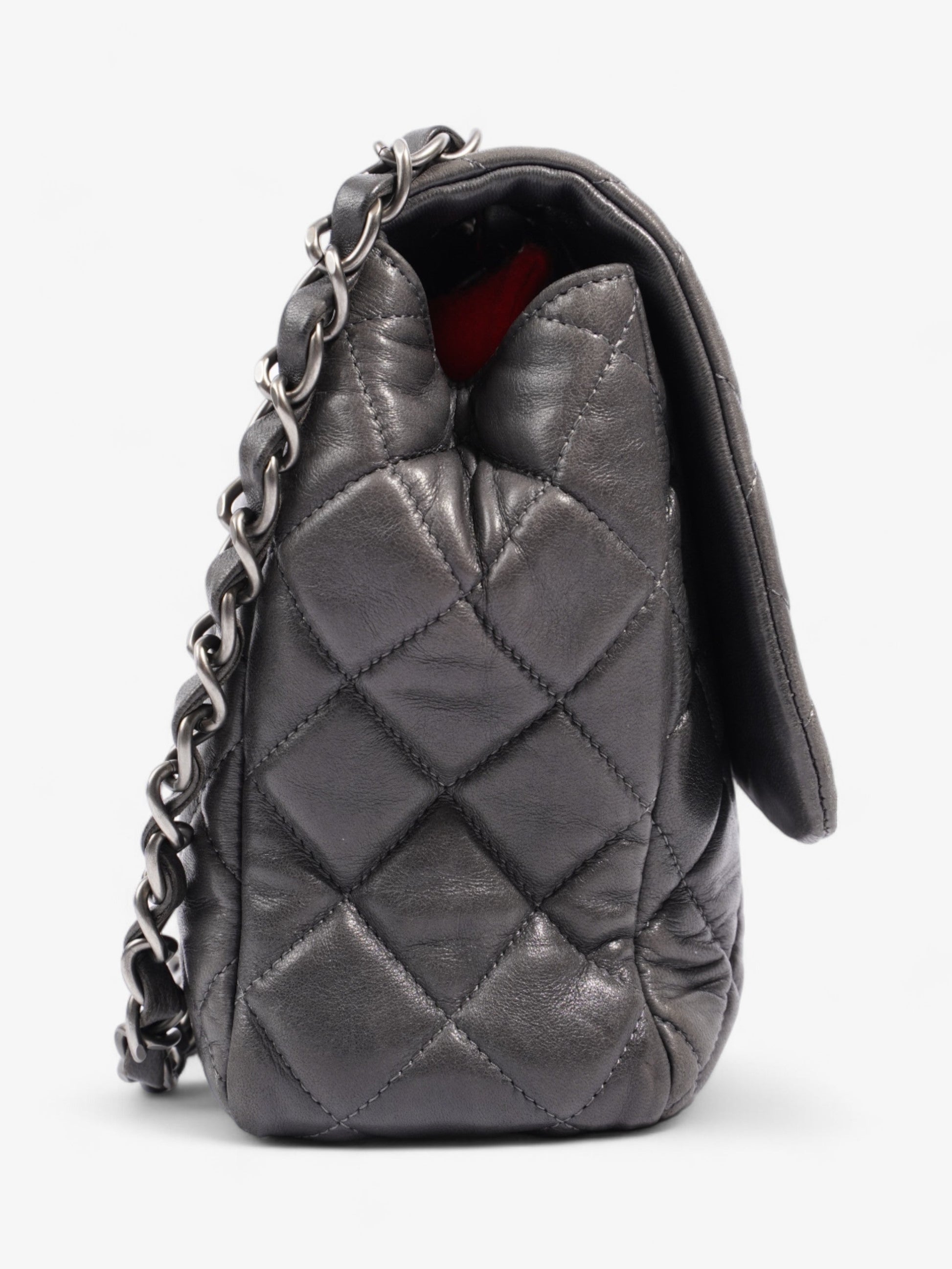 Chanel Classic Single Flap Grey Lambskin Leather Jumbo