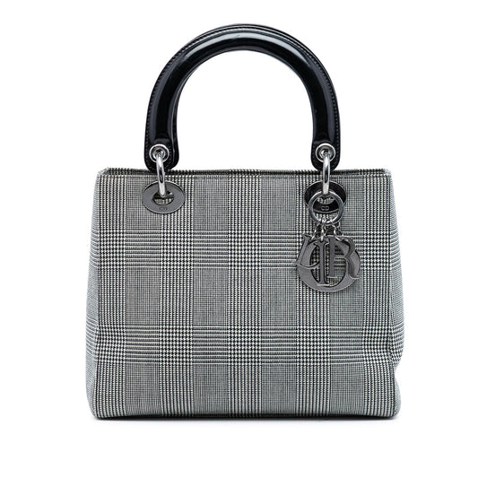 Gray Dior Medium Canvas Houndstooth Lady Dior Satchel