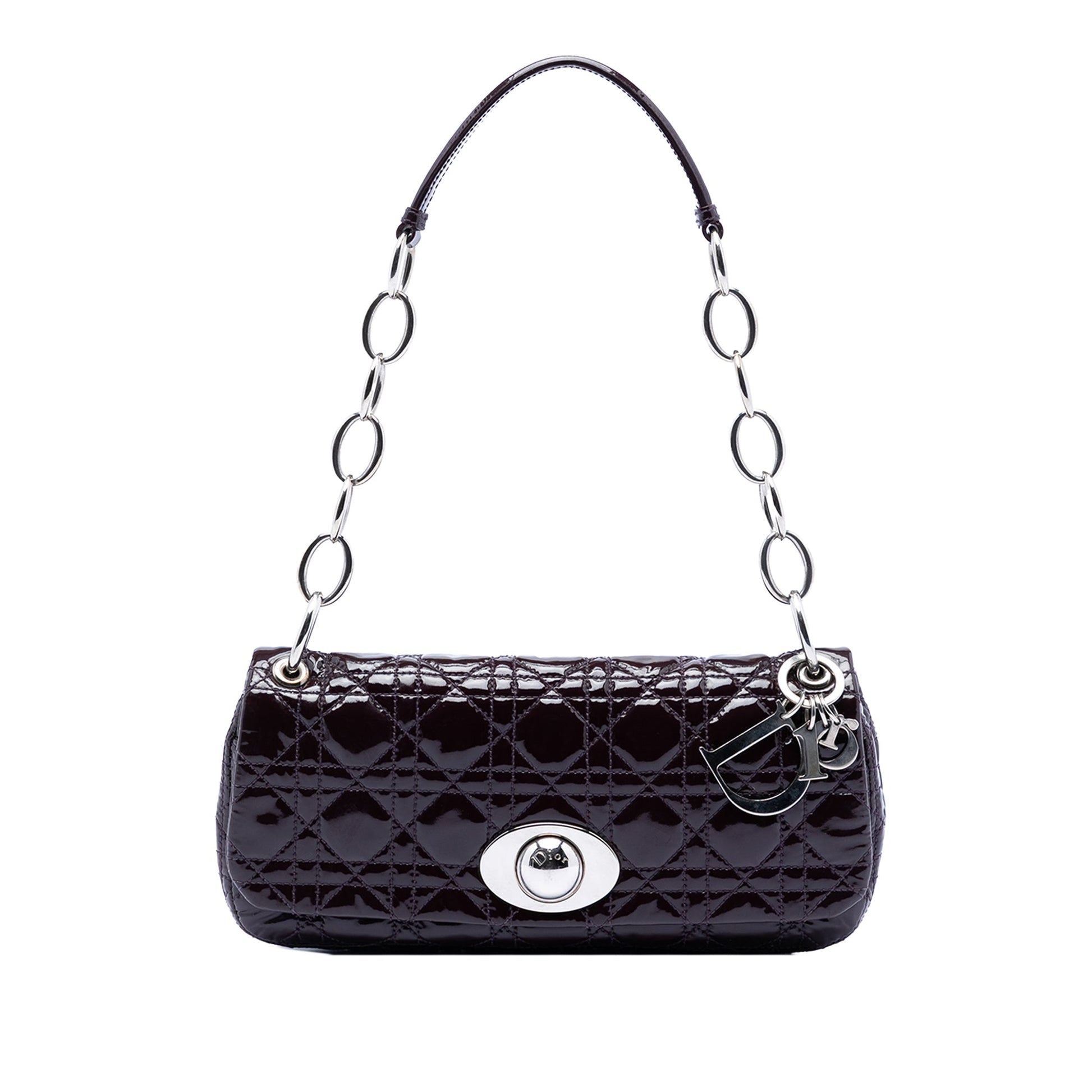 Purple Dior Patent Cannage Rendezvous Shoulder Bag