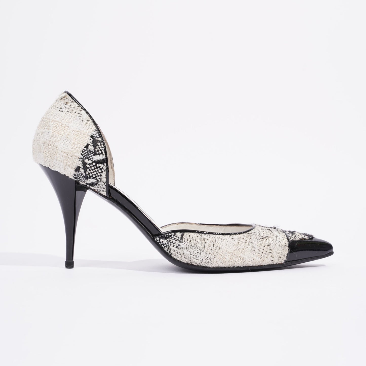 Chanel CC D'Orsay White Black Tweed EU 38.5 UK 5.5