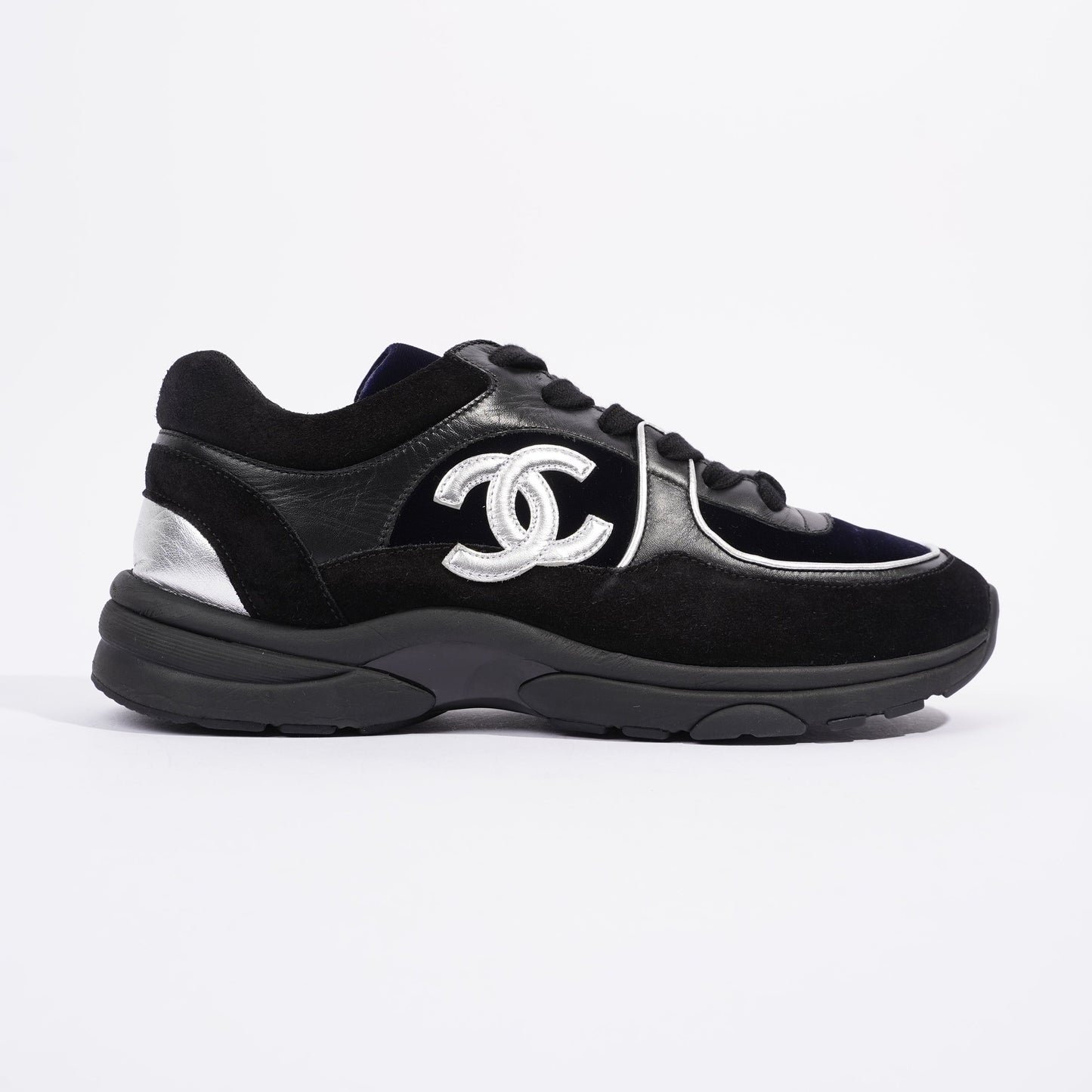 Chanel CC Logo Runner Black Navy Velvet EU 38.5 UK 5.5