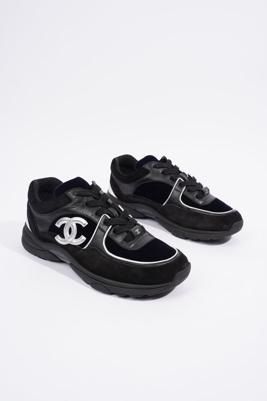 Chanel CC Logo Runner Black Navy Velvet EU 38.5 UK 5.5