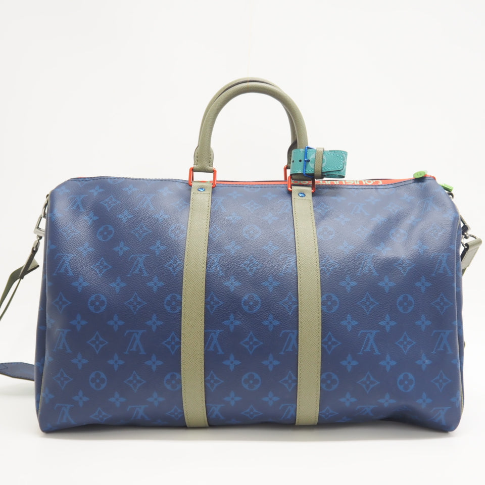 Luxury Women's Handbag | LOUIS VUITTON Boston Duffel bag leather blue monogram pacific Keepall bandouliere45 unisex(Unisex)
