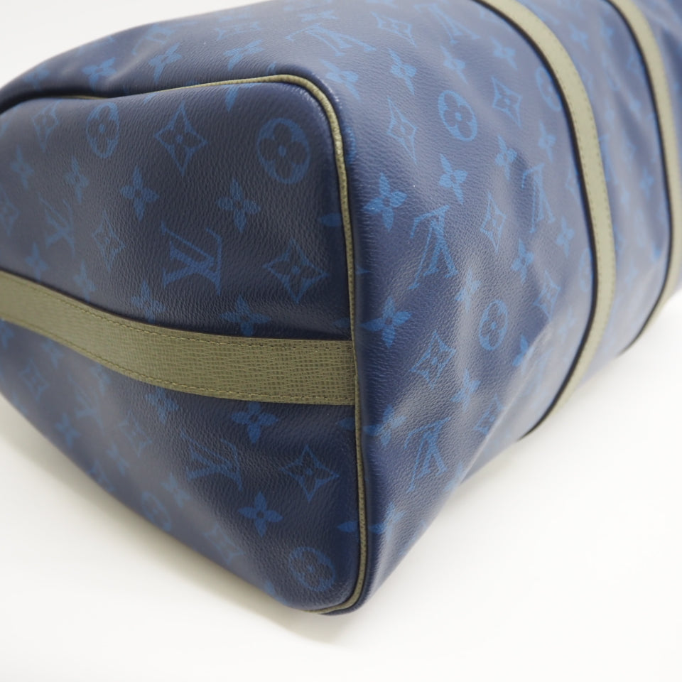 Luxury Women's Handbag | LOUIS VUITTON Boston Duffel bag leather blue monogram pacific Keepall bandouliere45 unisex(Unisex)