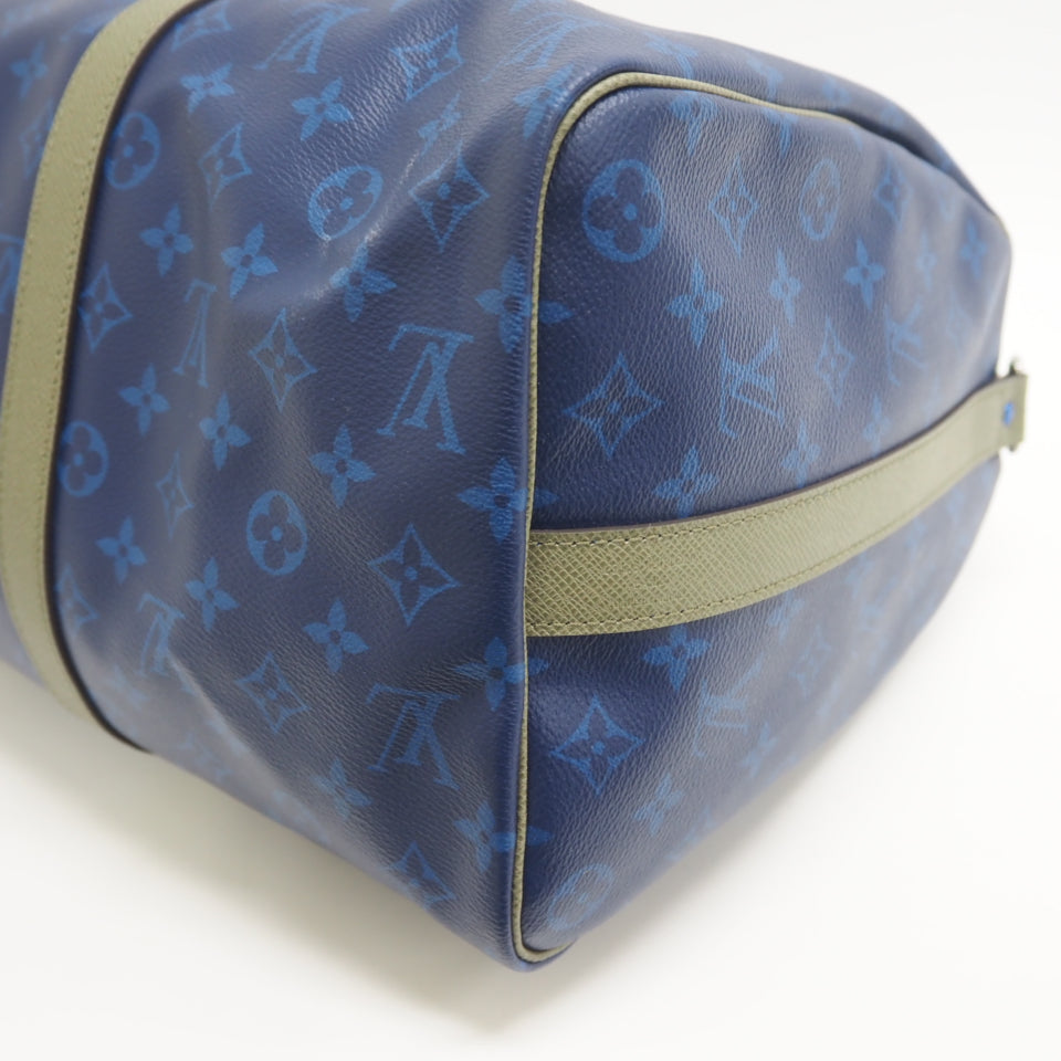 Luxury Women's Handbag | LOUIS VUITTON Boston Duffel bag leather blue monogram pacific Keepall bandouliere45 unisex(Unisex)