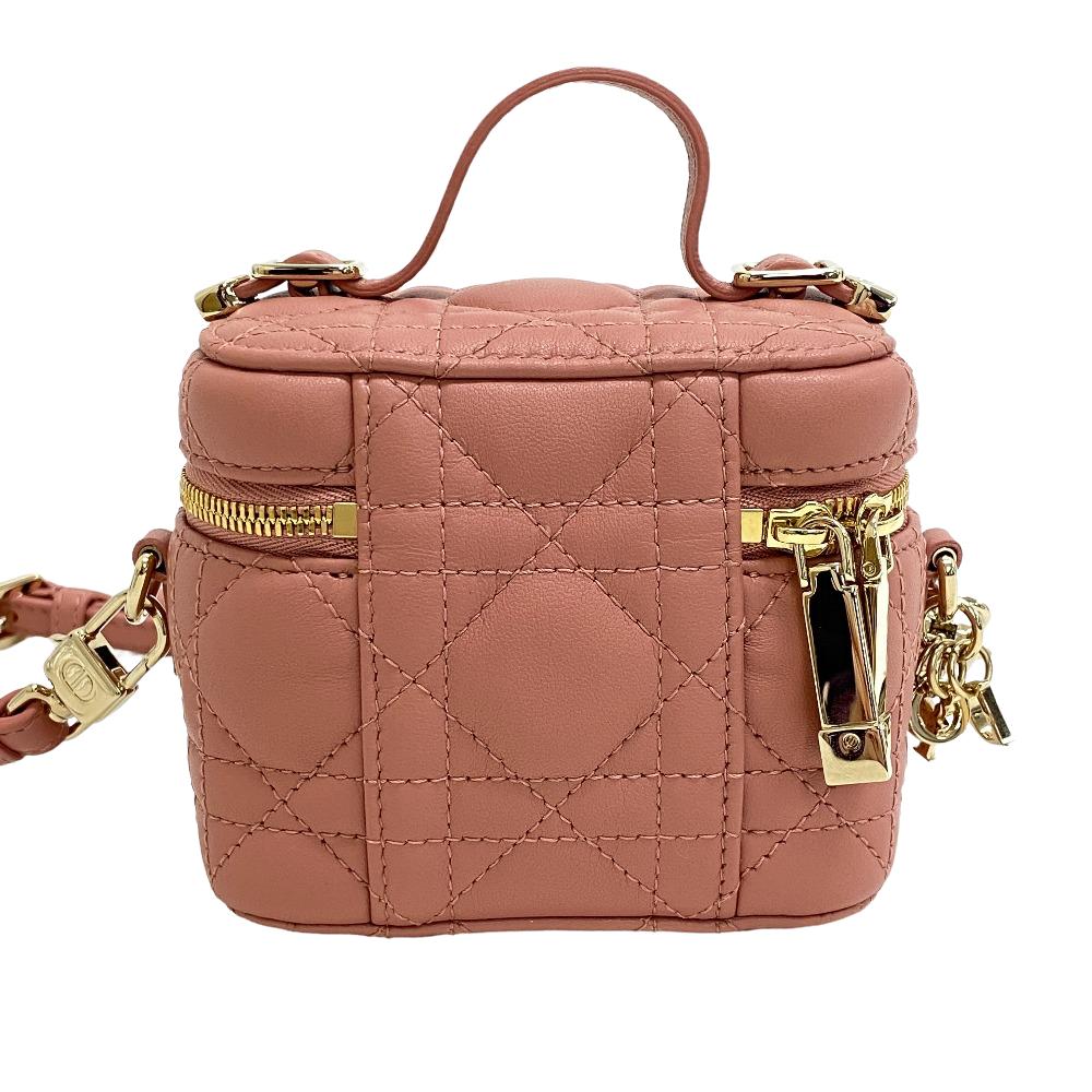 Christian Dior Shoulder Bag Lambskin, Leather pink 2way Cannage Shoulder Vanity Women
