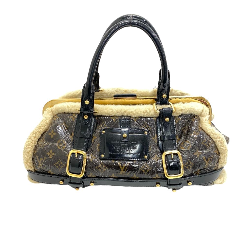 LOUIS VUITTON Mini Boston Duffel bag Patent Leather, Sheepskin Brown Handbag monogram shearling storm Women