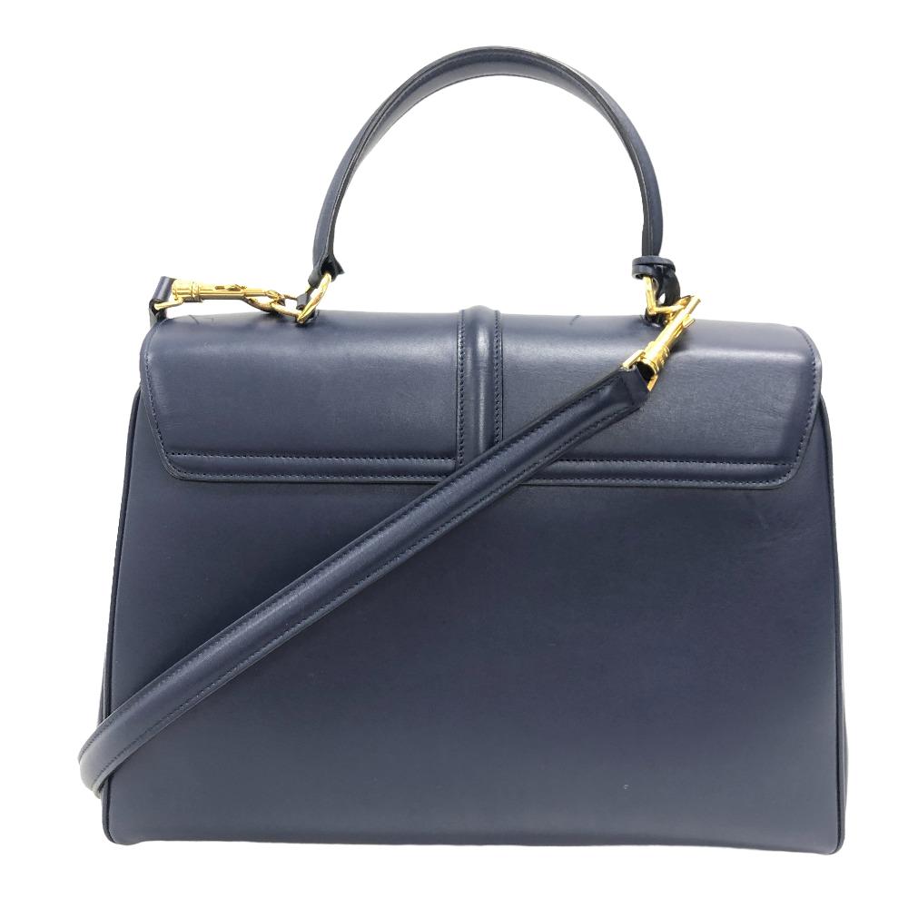 CELINE Shoulder Bag leather Navy 2WAY handbag Women