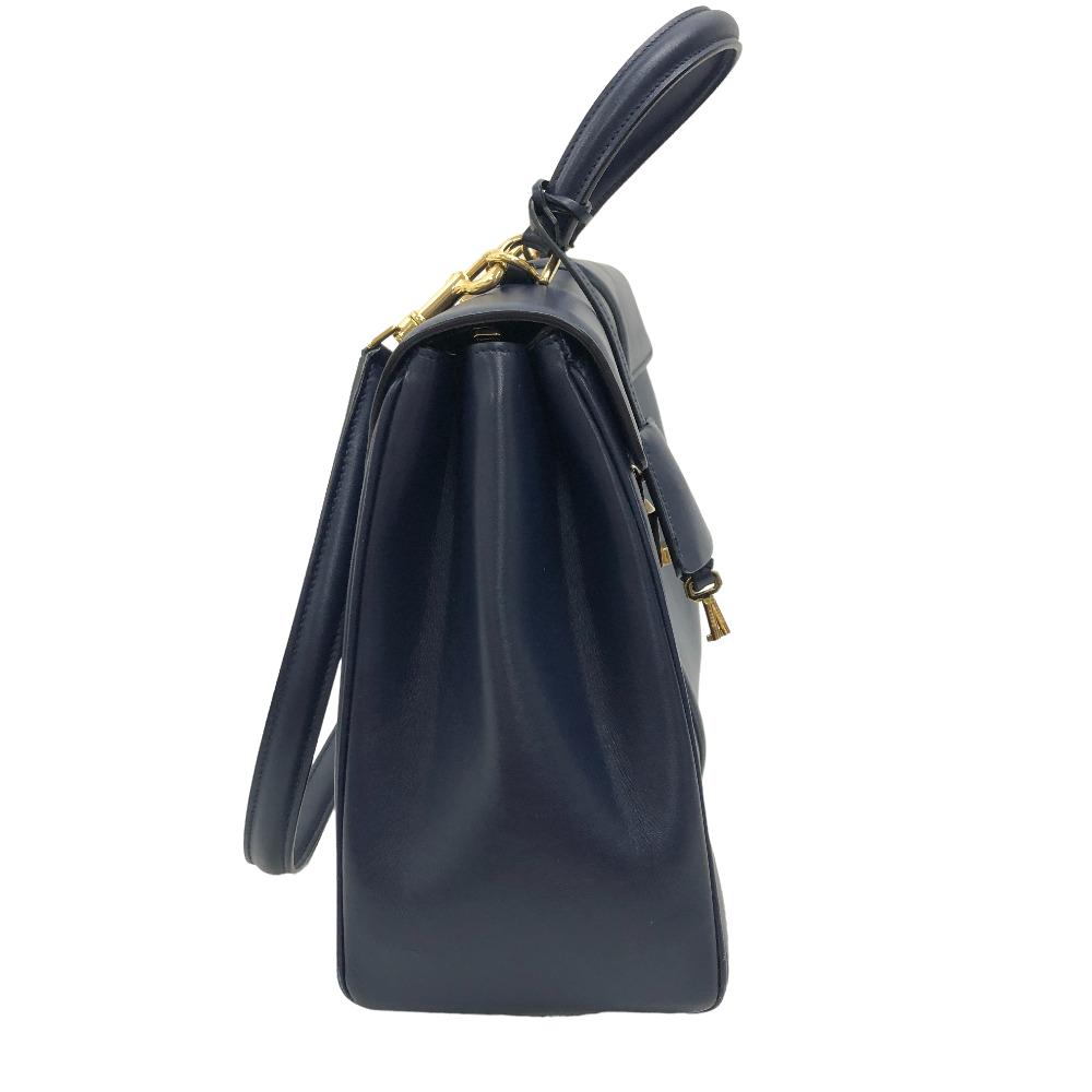 CELINE Shoulder Bag leather Navy 2WAY handbag Women