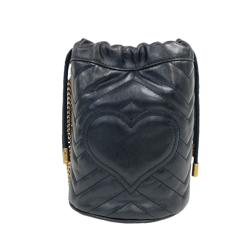 GUCCI Shoulder Bag leather black ChainShoulder GG Marmont Women