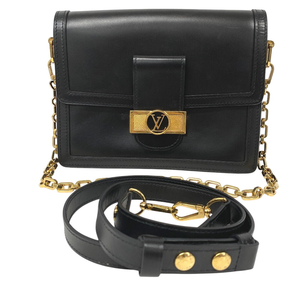 LOUIS VUITTON Shoulder Bag leather black LV Lock Dauphine MM Women