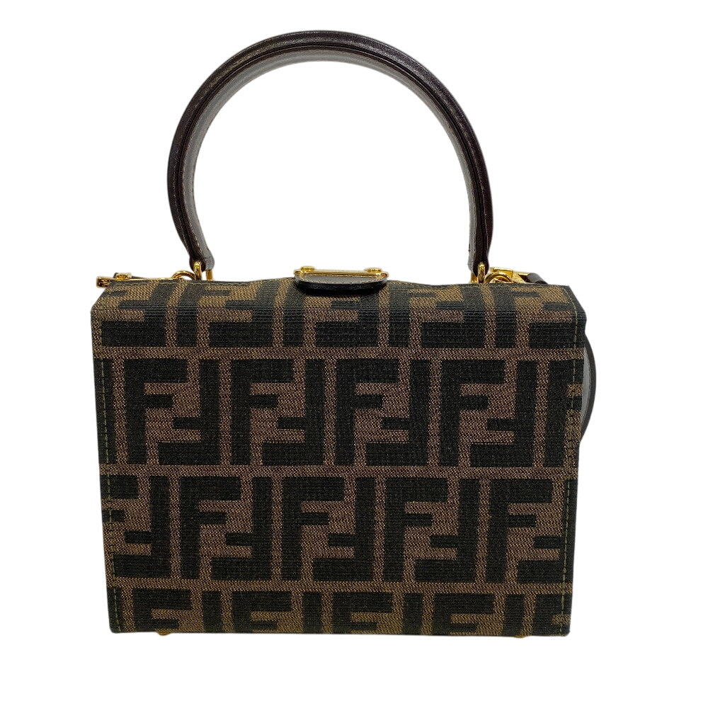 FENDI Handbag 091454 Canvas, Leather Brown Box-shaped bag Zucca