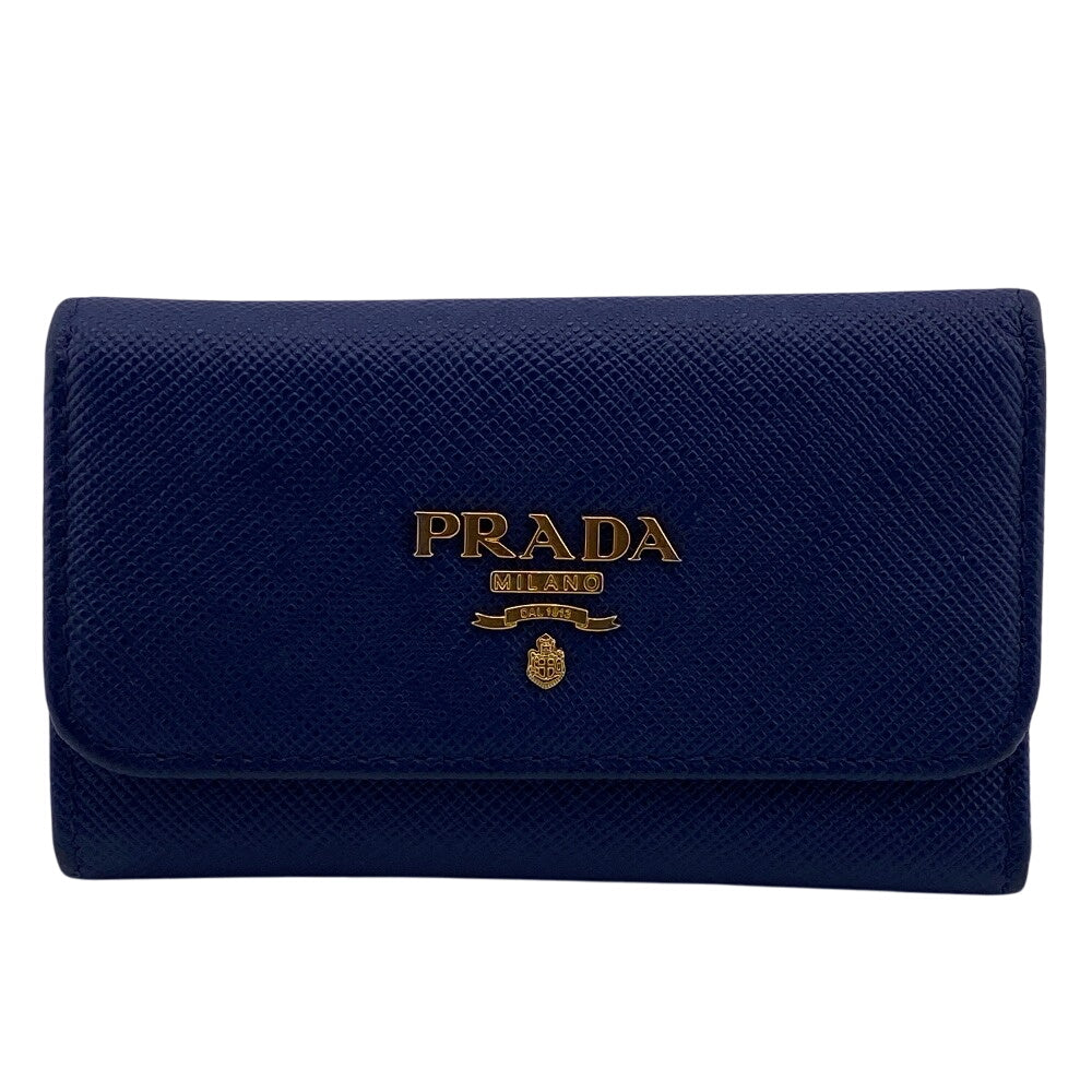 PRADA Key case Key holder 1PG222 leather blue Tri-fold Key case Key holder Safiano 6-key case Key holder Women