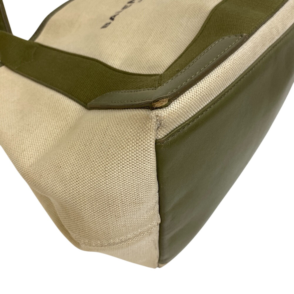 BALENCIAGA Tote Bag 339933 Canvas, Calfskin Khaki green navy cabas small Women(Unisex)