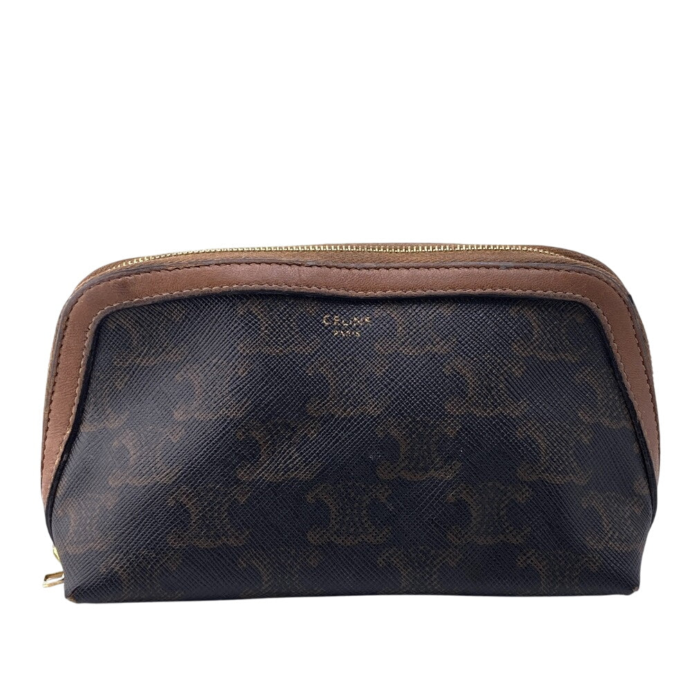 CELINE Pouch leather Brown Macadam Pattern Women