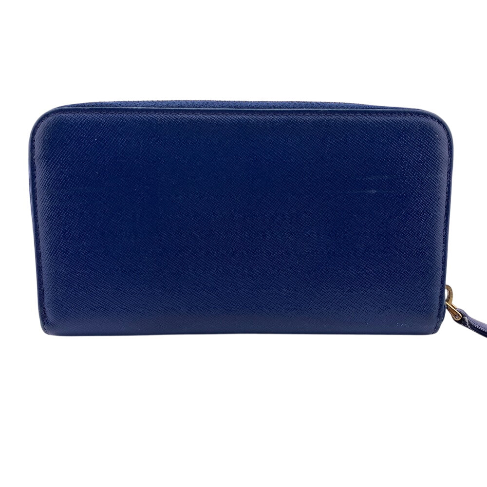 PRADA Long Wallet Purse 1M0506 leather blue Zip Around Safiano Round zip Women